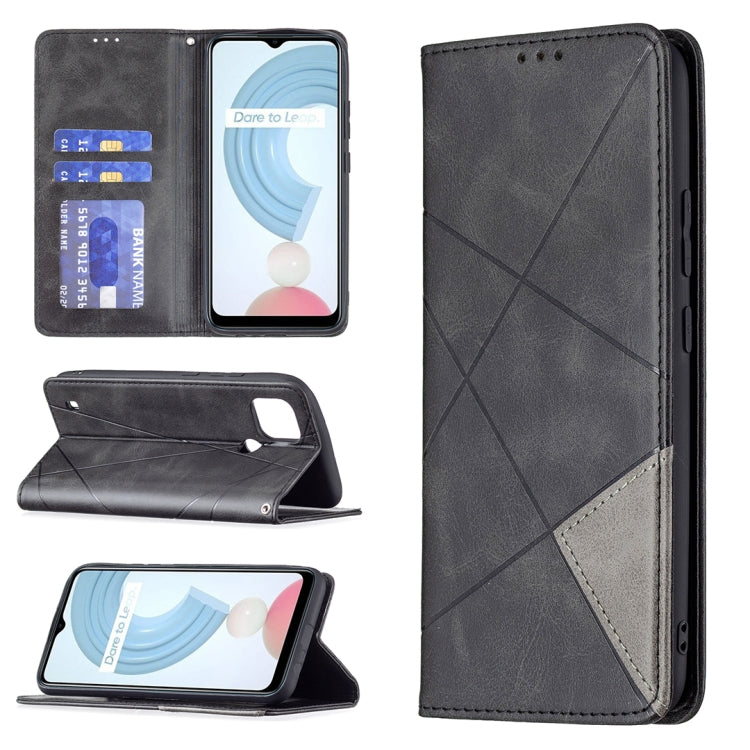 Rhombus Texture Horizontal Flip Magnetic Leather Case with Holder & Card Slots, For OPPO Realme C21 / C20, For OPPO Realme 8 5G / V13