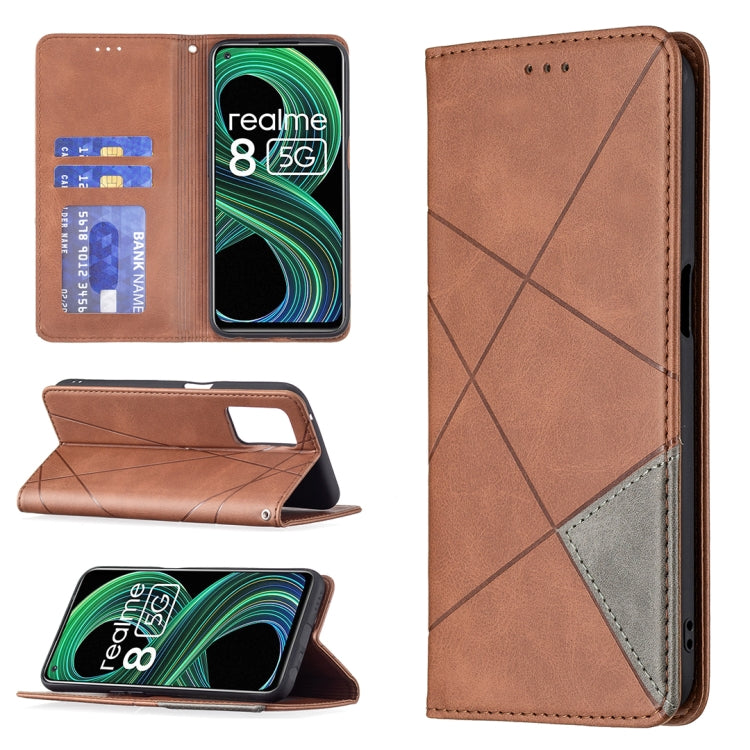 Rhombus Texture Horizontal Flip Magnetic Leather Case with Holder & Card Slots, For OPPO Realme C21 / C20, For OPPO Realme 8 5G / V13