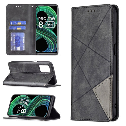 Rhombus Texture Horizontal Flip Magnetic Leather Case with Holder & Card Slots, For OPPO Realme C21 / C20, For OPPO Realme 8 5G / V13