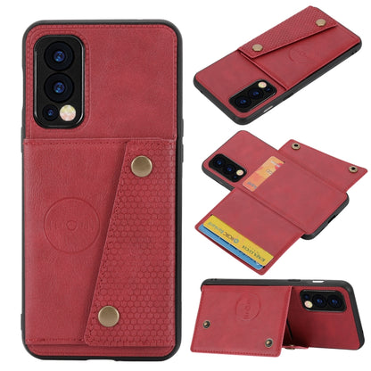 Double Buckle PU + TPU Shockproof Magnetic Protective Case with Card Slot & Holder, For OnePlus Nord 2 5G