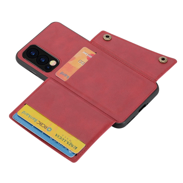 Double Buckle PU + TPU Shockproof Magnetic Protective Case with Card Slot & Holder, For OnePlus Nord 2 5G