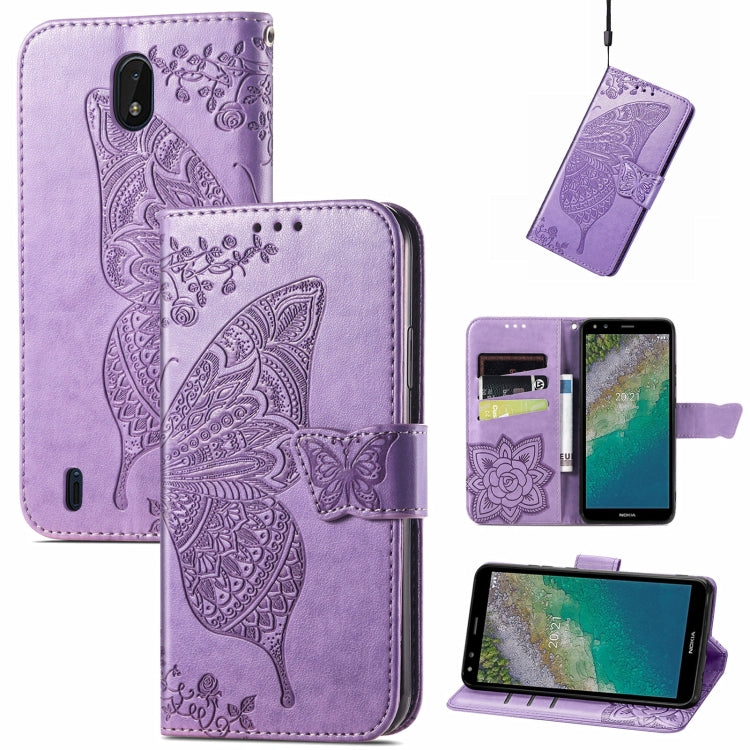 Butterfly Love Flowers Embossed Horizontal Flip Leather Case with Holder & Card Slots & Wallet & Lanyard, For CUBOT Note 20, For Nokia C01 Plus, For Nokia XR20