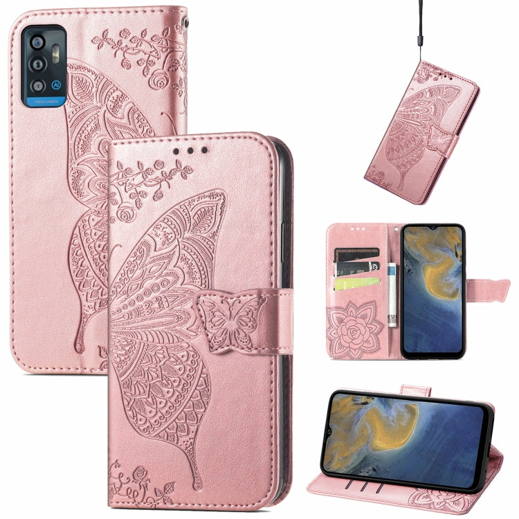 Butterfly Love Flowers Embossed Horizontal Flip Leather Case with Holder & Card Slots & Wallet & Lanyard, For ZTE Blade A71