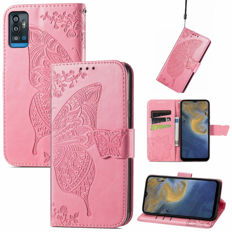 Butterfly Love Flowers Embossed Horizontal Flip Leather Case with Holder & Card Slots & Wallet & Lanyard, For ZTE Blade A71