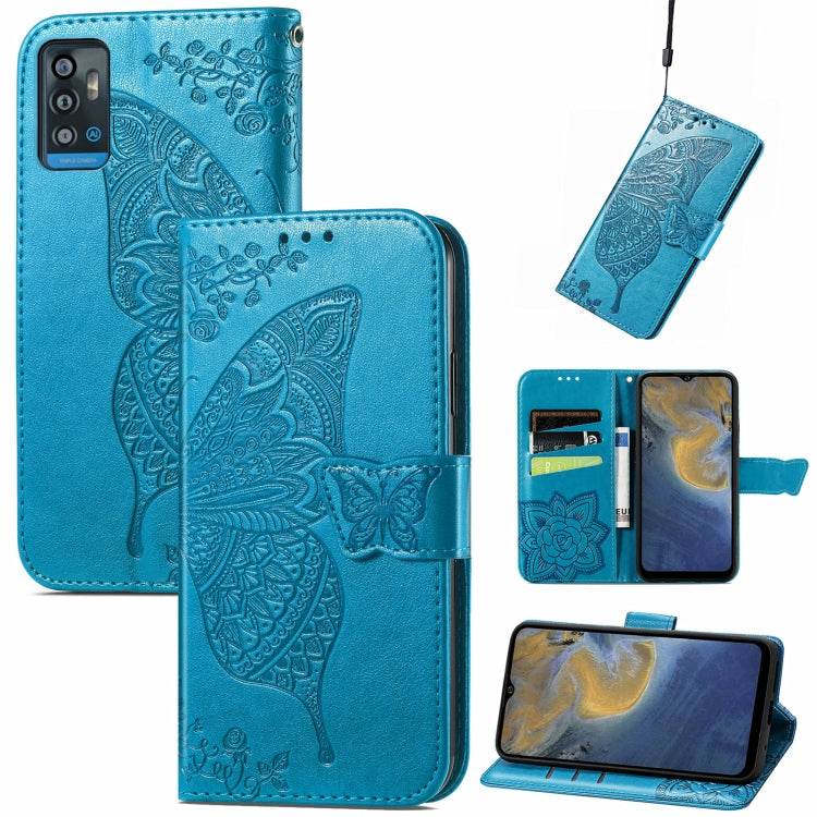 Butterfly Love Flowers Embossed Horizontal Flip Leather Case with Holder & Card Slots & Wallet & Lanyard, For ZTE Blade A71