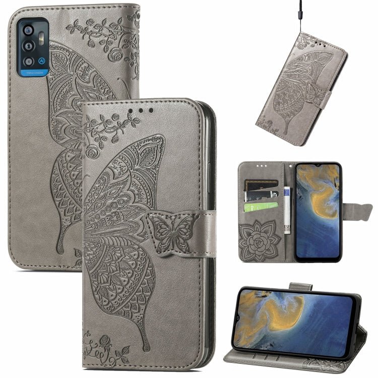 Butterfly Love Flowers Embossed Horizontal Flip Leather Case with Holder & Card Slots & Wallet & Lanyard, For ZTE Blade A71