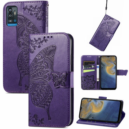 Butterfly Love Flowers Embossed Horizontal Flip Leather Case with Holder & Card Slots & Wallet & Lanyard, For ZTE Blade A71