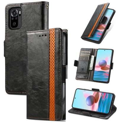 CaseNeo Business Splicing Dual Magnetic Buckle Horizontal Flip PU Leather Case with Holder & Card Slots & Wallet, For Xiaomi Redmi Note 10, For Xiaomi Redmi Note 10 5G, For Xiaomi Redmi 10, For Xiaomi Redmi K40 Gaming