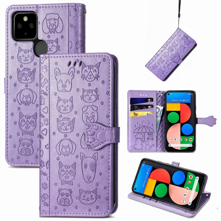 Lovely Cat and Dog Embossing Pattern Horizontal Flip Leather Case , with Holder & Card Slots & Wallet & Cartoon Clasp & Lanyard, For Google Pixel 5a 5G, For LG Velvet 2 Pro, For Motorola Edge 20 Pro