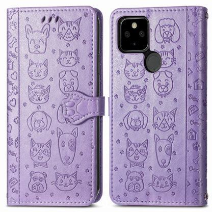 Lovely Cat and Dog Embossing Pattern Horizontal Flip Leather Case , with Holder & Card Slots & Wallet & Cartoon Clasp & Lanyard, For Google Pixel 5a 5G, For LG Velvet 2 Pro, For Motorola Edge 20 Pro