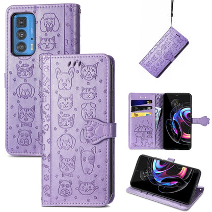 Lovely Cat and Dog Embossing Pattern Horizontal Flip Leather Case , with Holder & Card Slots & Wallet & Cartoon Clasp & Lanyard, For Google Pixel 5a 5G, For LG Velvet 2 Pro, For Motorola Edge 20 Pro