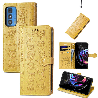 Lovely Cat and Dog Embossing Pattern Horizontal Flip Leather Case , with Holder & Card Slots & Wallet & Cartoon Clasp & Lanyard, For Google Pixel 5a 5G, For LG Velvet 2 Pro, For Motorola Edge 20 Pro