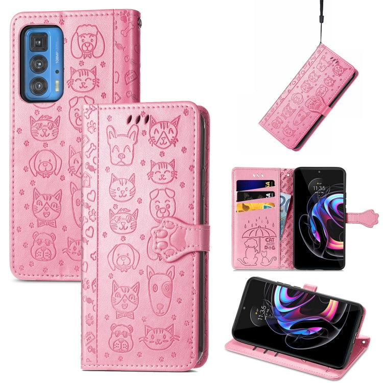 Lovely Cat and Dog Embossing Pattern Horizontal Flip Leather Case , with Holder & Card Slots & Wallet & Cartoon Clasp & Lanyard, For Google Pixel 5a 5G, For LG Velvet 2 Pro, For Motorola Edge 20 Pro