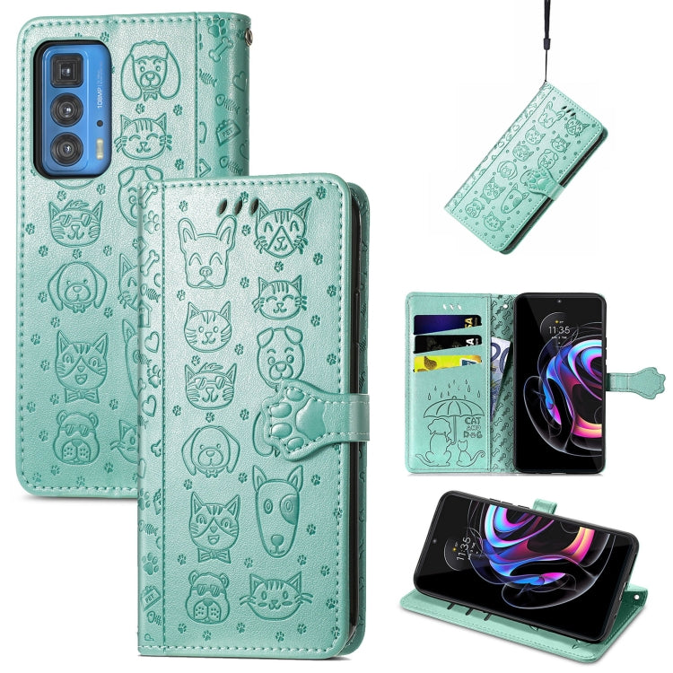 Lovely Cat and Dog Embossing Pattern Horizontal Flip Leather Case , with Holder & Card Slots & Wallet & Cartoon Clasp & Lanyard, For Google Pixel 5a 5G, For LG Velvet 2 Pro, For Motorola Edge 20 Pro