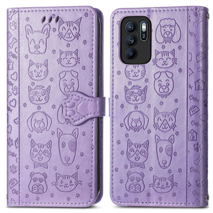 Lovely Cat and Dog Embossing Pattern Horizontal Flip Leather Case , with Holder & Card Slots & Wallet & Cartoon Clasp & Lanyard, For OPPO Reno6 Z, For OPPO Realme C20, For Xiaomi Redmi 10