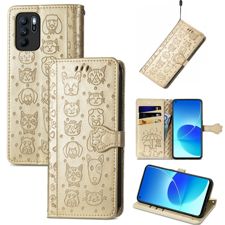 Lovely Cat and Dog Embossing Pattern Horizontal Flip Leather Case , with Holder & Card Slots & Wallet & Cartoon Clasp & Lanyard, For OPPO Reno6 Z, For OPPO Realme C20, For Xiaomi Redmi 10