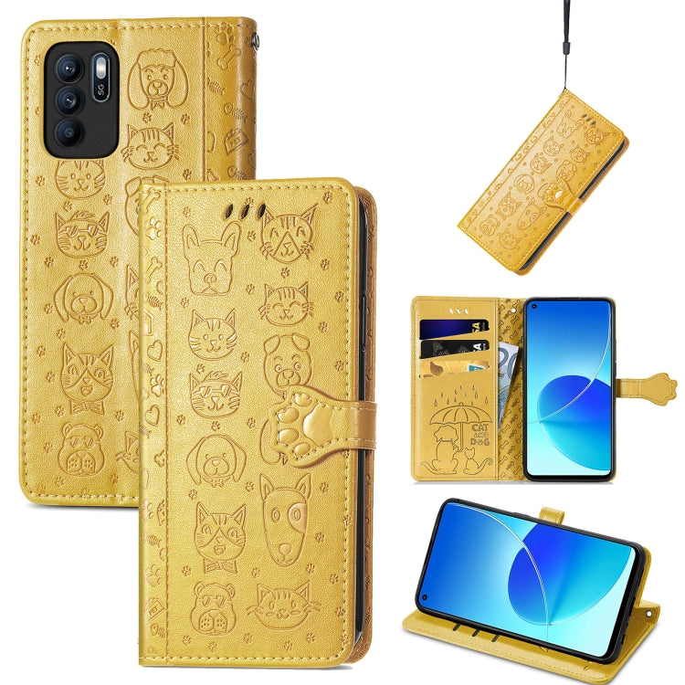 Lovely Cat and Dog Embossing Pattern Horizontal Flip Leather Case , with Holder & Card Slots & Wallet & Cartoon Clasp & Lanyard, For OPPO Reno6 Z, For OPPO Realme C20, For Xiaomi Redmi 10
