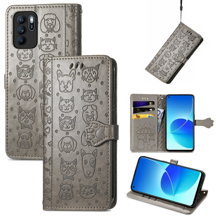 Lovely Cat and Dog Embossing Pattern Horizontal Flip Leather Case , with Holder & Card Slots & Wallet & Cartoon Clasp & Lanyard, For OPPO Reno6 Z, For OPPO Realme C20, For Xiaomi Redmi 10
