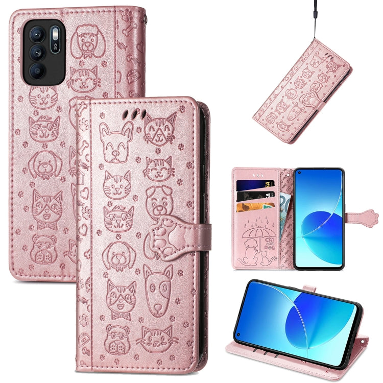 Lovely Cat and Dog Embossing Pattern Horizontal Flip Leather Case , with Holder & Card Slots & Wallet & Cartoon Clasp & Lanyard, For OPPO Reno6 Z, For OPPO Realme C20, For Xiaomi Redmi 10