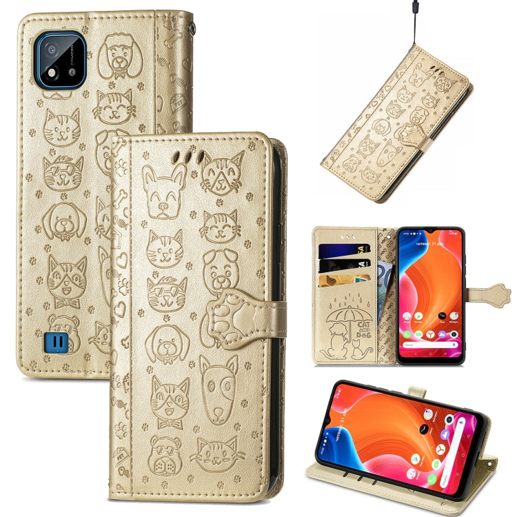 Lovely Cat and Dog Embossing Pattern Horizontal Flip Leather Case , with Holder & Card Slots & Wallet & Cartoon Clasp & Lanyard, For OPPO Reno6 Z, For OPPO Realme C20, For Xiaomi Redmi 10