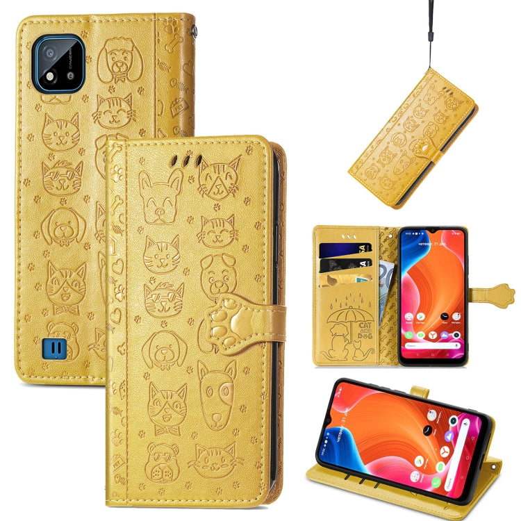 Lovely Cat and Dog Embossing Pattern Horizontal Flip Leather Case , with Holder & Card Slots & Wallet & Cartoon Clasp & Lanyard, For OPPO Reno6 Z, For OPPO Realme C20, For Xiaomi Redmi 10