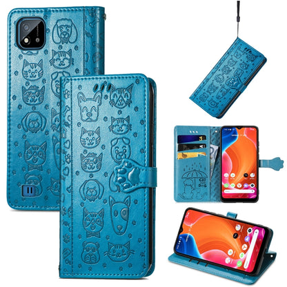 Lovely Cat and Dog Embossing Pattern Horizontal Flip Leather Case , with Holder & Card Slots & Wallet & Cartoon Clasp & Lanyard, For OPPO Reno6 Z, For OPPO Realme C20, For Xiaomi Redmi 10