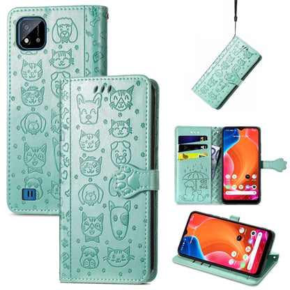 Lovely Cat and Dog Embossing Pattern Horizontal Flip Leather Case , with Holder & Card Slots & Wallet & Cartoon Clasp & Lanyard, For OPPO Reno6 Z, For OPPO Realme C20, For Xiaomi Redmi 10