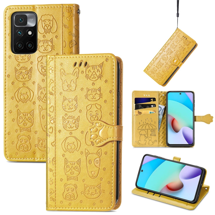 Lovely Cat and Dog Embossing Pattern Horizontal Flip Leather Case , with Holder & Card Slots & Wallet & Cartoon Clasp & Lanyard, For OPPO Reno6 Z, For OPPO Realme C20, For Xiaomi Redmi 10