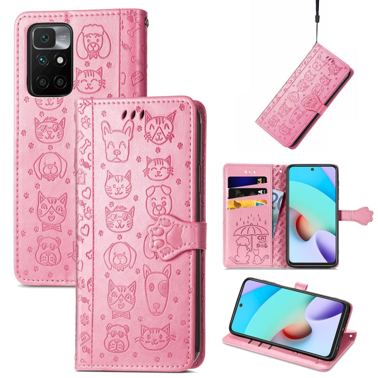 Lovely Cat and Dog Embossing Pattern Horizontal Flip Leather Case , with Holder & Card Slots & Wallet & Cartoon Clasp & Lanyard, For OPPO Reno6 Z, For OPPO Realme C20, For Xiaomi Redmi 10