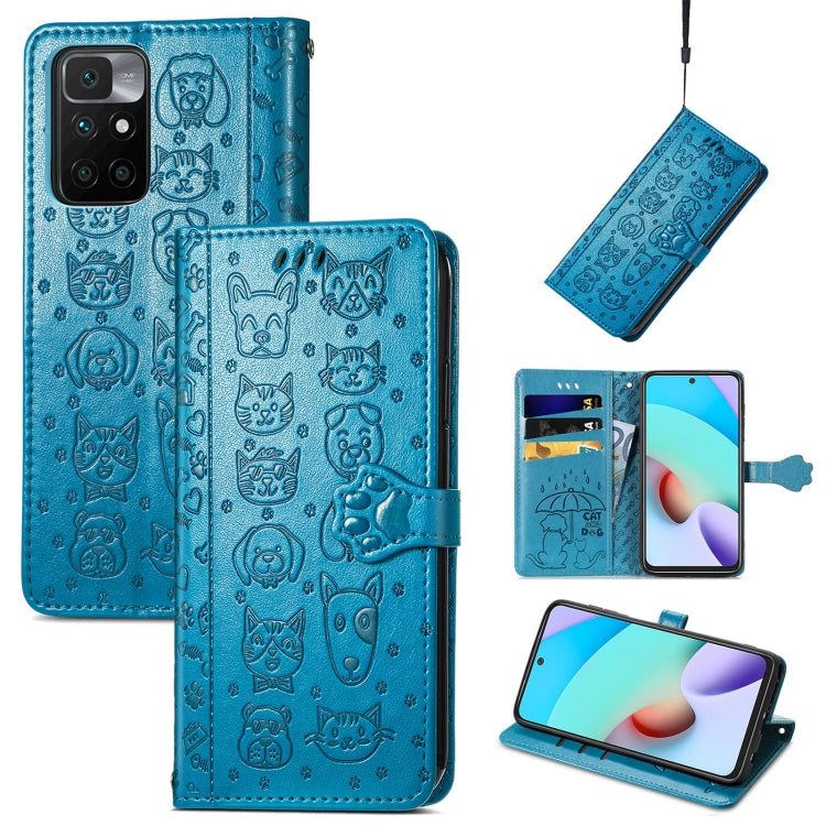 Lovely Cat and Dog Embossing Pattern Horizontal Flip Leather Case , with Holder & Card Slots & Wallet & Cartoon Clasp & Lanyard, For OPPO Reno6 Z, For OPPO Realme C20, For Xiaomi Redmi 10