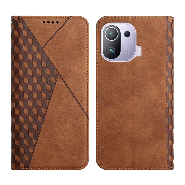 Diamond Pattern Splicing Skin Feel Magnetic Horizontal Flip Leather Case with Card Slots & Holder & Wallet, For Xiaomi Mi 11 Lite, For Xiaomi Mi 11 Pro, For Xiaomi Mi 11, For Xiaomi Poco M3 / Redmi 9T