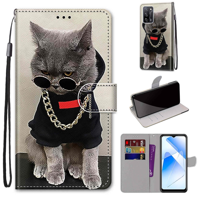 Coloured Drawing Cross Texture Horizontal Flip PU Leather Case with Holder & Card Slots & Wallet & Lanyard, For OPPO A54 4G / A16 4G / A53s 5G / A55 5G
