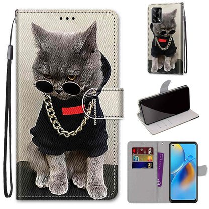 Coloured Drawing Cross Texture Horizontal Flip PU Leather Case with Holder & Card Slots & Wallet & Lanyard, For OPPO F19 / A74 4G