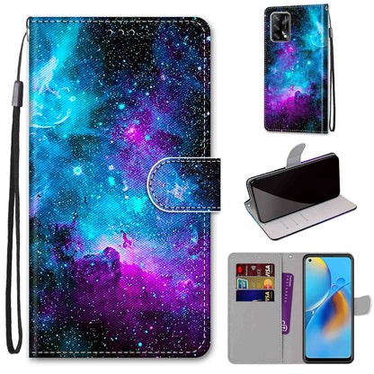 Coloured Drawing Cross Texture Horizontal Flip PU Leather Case with Holder & Card Slots & Wallet & Lanyard, For OPPO F19 / A74 4G