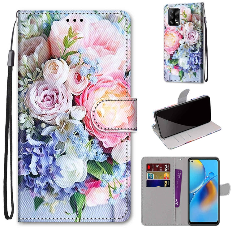 Coloured Drawing Cross Texture Horizontal Flip PU Leather Case with Holder & Card Slots & Wallet & Lanyard, For OPPO F19 / A74 4G