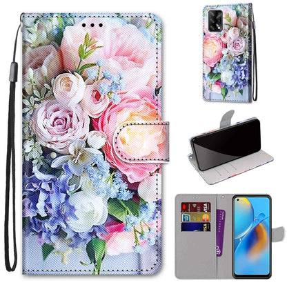 Coloured Drawing Cross Texture Horizontal Flip PU Leather Case with Holder & Card Slots & Wallet & Lanyard, For OPPO F19 / A74 4G