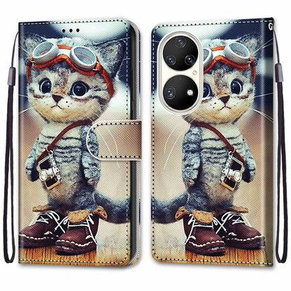 Coloured Drawing Cross Texture Horizontal Flip PU Leather Case with Holder & Card Slots & Wallet & Lanyard, For Huawei P50 Pro