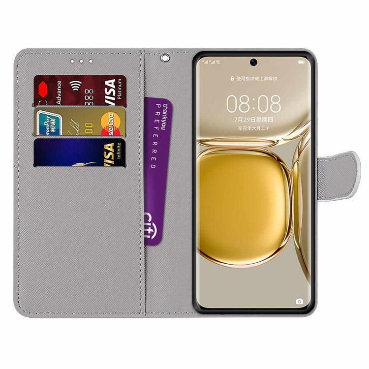 Coloured Drawing Cross Texture Horizontal Flip PU Leather Case with Holder & Card Slots & Wallet & Lanyard, For Huawei P50 Pro