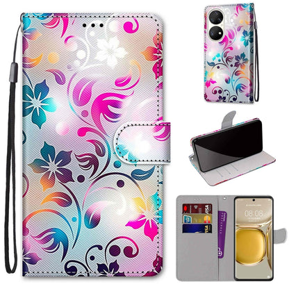 Coloured Drawing Cross Texture Horizontal Flip PU Leather Case with Holder & Card Slots & Wallet & Lanyard, For Huawei P50 Pro