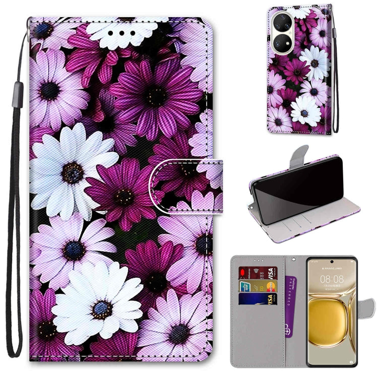 Coloured Drawing Cross Texture Horizontal Flip PU Leather Case with Holder & Card Slots & Wallet & Lanyard, For Huawei P50 Pro
