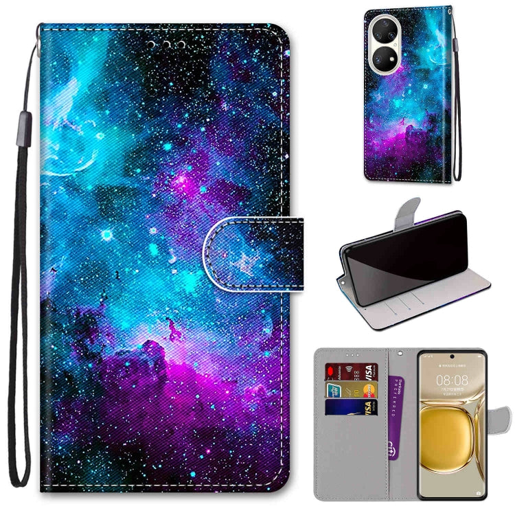 Coloured Drawing Cross Texture Horizontal Flip PU Leather Case with Holder & Card Slots & Wallet & Lanyard, For Huawei P50 Pro