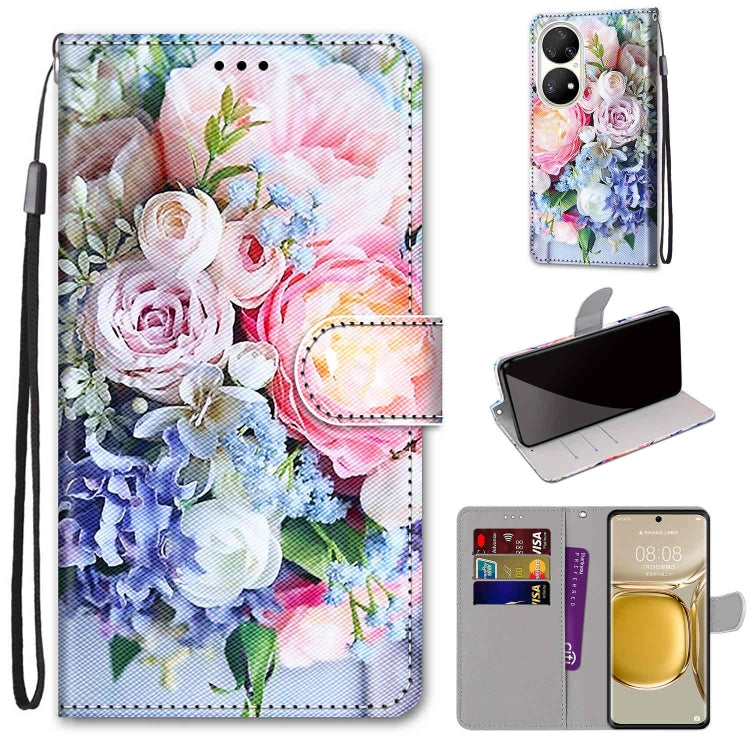 Coloured Drawing Cross Texture Horizontal Flip PU Leather Case with Holder & Card Slots & Wallet & Lanyard, For Huawei P50 Pro