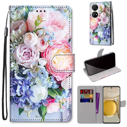 Coloured Drawing Cross Texture Horizontal Flip PU Leather Case with Holder & Card Slots & Wallet & Lanyard, For Huawei P50 Pro