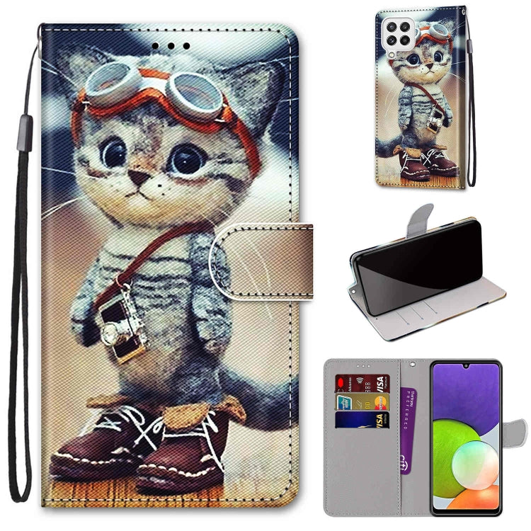 Coloured Drawing Cross Texture Horizontal Flip PU Leather Case with Holder & Card Slots & Wallet & Lanyard, For Samsung Galaxy A22 4G