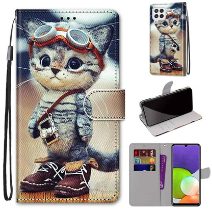 Coloured Drawing Cross Texture Horizontal Flip PU Leather Case with Holder & Card Slots & Wallet & Lanyard, For Samsung Galaxy A22 4G