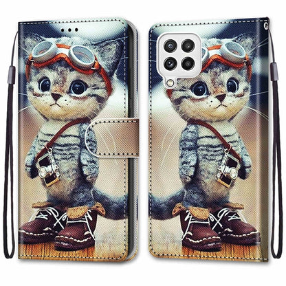 Coloured Drawing Cross Texture Horizontal Flip PU Leather Case with Holder & Card Slots & Wallet & Lanyard, For Samsung Galaxy A22 4G