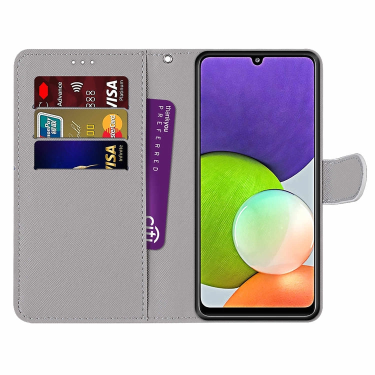 Coloured Drawing Cross Texture Horizontal Flip PU Leather Case with Holder & Card Slots & Wallet & Lanyard, For Samsung Galaxy A22 4G