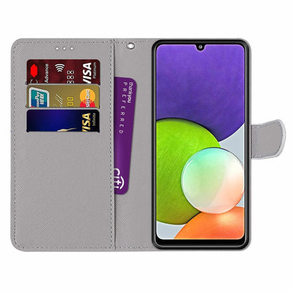 Coloured Drawing Cross Texture Horizontal Flip PU Leather Case with Holder & Card Slots & Wallet & Lanyard, For Samsung Galaxy A22 4G