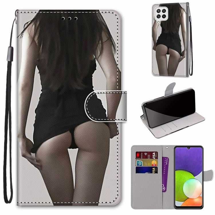 Coloured Drawing Cross Texture Horizontal Flip PU Leather Case with Holder & Card Slots & Wallet & Lanyard, For Samsung Galaxy A22 4G