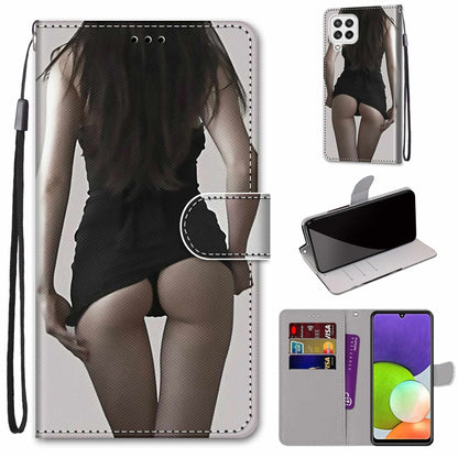Coloured Drawing Cross Texture Horizontal Flip PU Leather Case with Holder & Card Slots & Wallet & Lanyard, For Samsung Galaxy A22 4G
